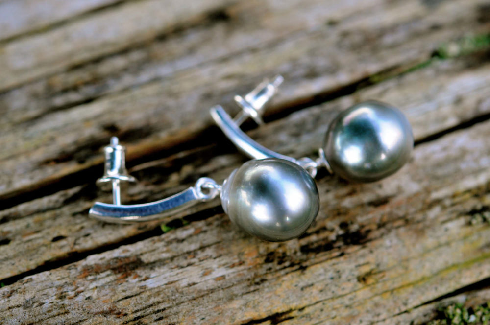 11X13mm tahitian black pearl dangle earrings, simply stunning