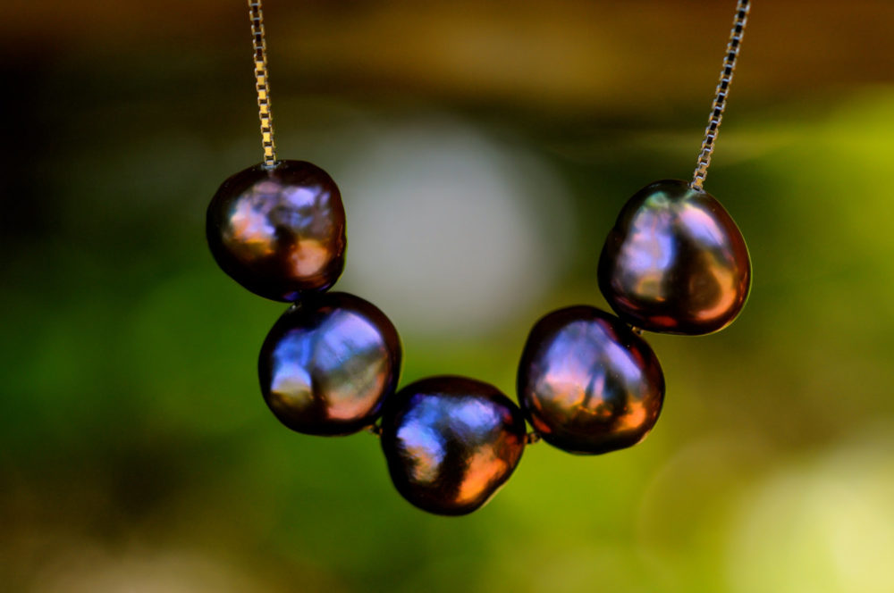 5 sweet purple nugget pearls on a fine silver chain, delicate purple pearl necklace, purple pearl on silver chain
