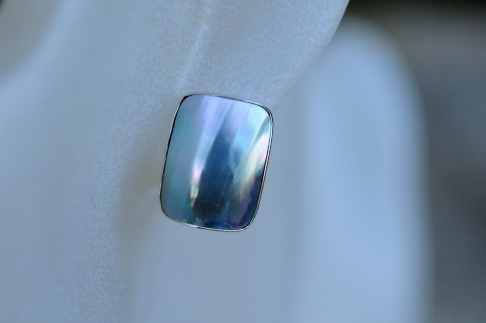 beautiful blue mother of pearl post/clip earrings, handcrafted in sterling silver
