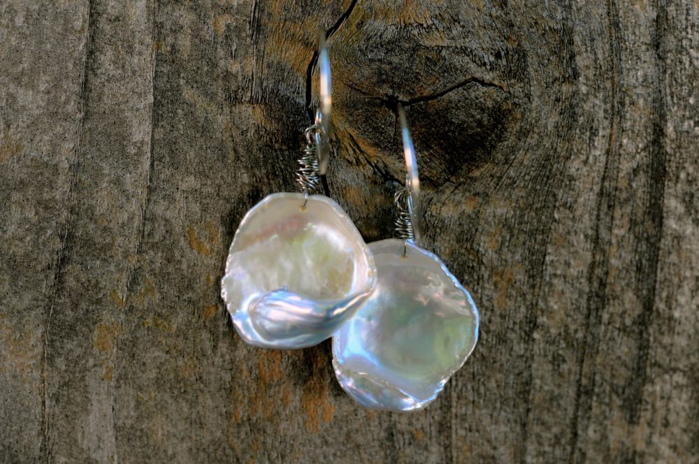 delightful white keshi pearl drop/dangle earrings, as beautiful as a pair of rose petals!