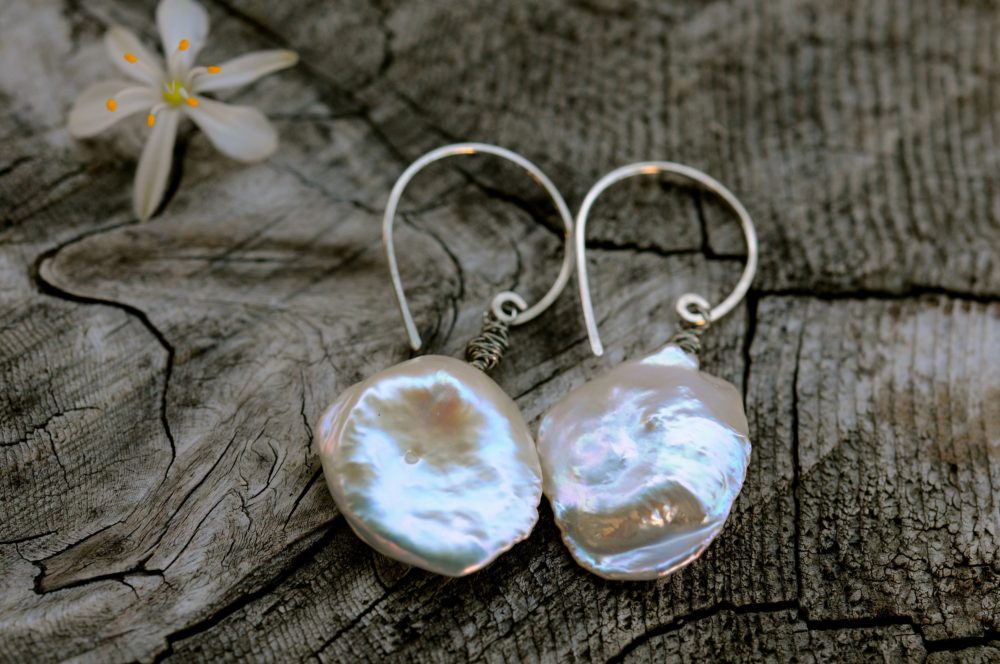 delightful white keshi pearl drop/dangle earrings, as beautiful as a pair of rose petals!