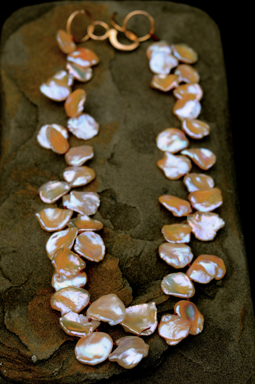 elegant golden peach keshi pearl short choker necklace, gorgeous natural petal pearl necklace