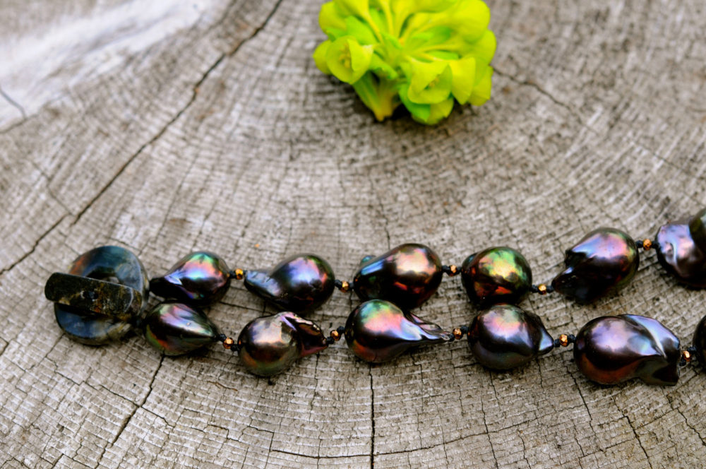 fabulous black baroque pearl necklace, large black baroque pearl necklace, matinee length 21'' pearl necklace