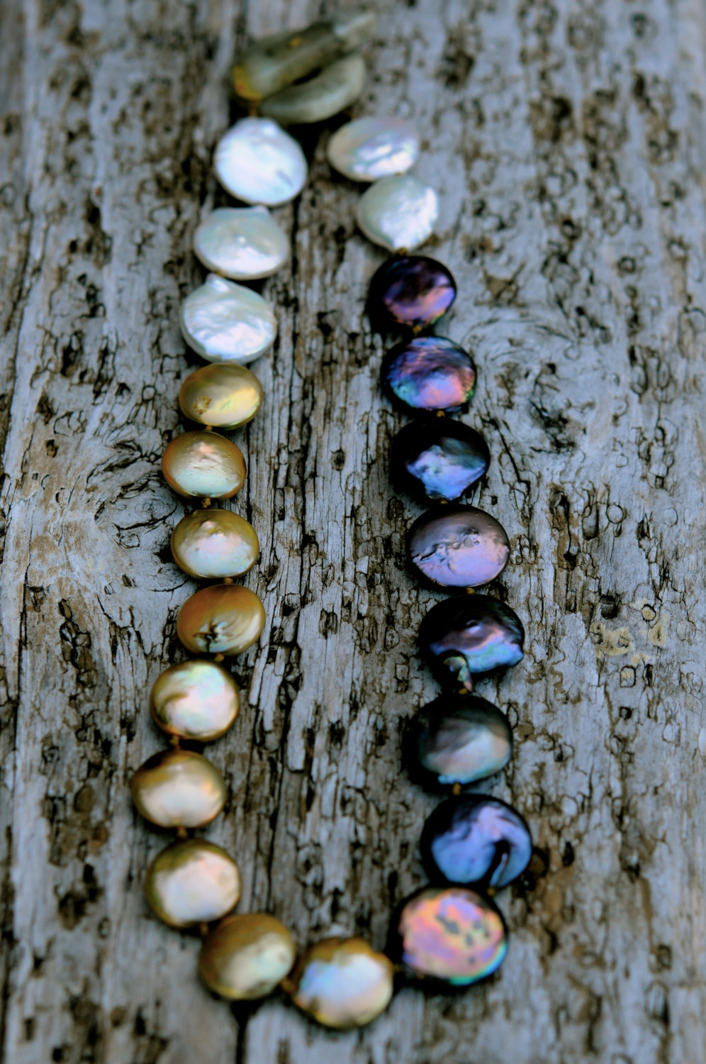 freshwater pearl necklace, multi colored and sized coin pearl choker necklace, oversized hand carved jade clasp