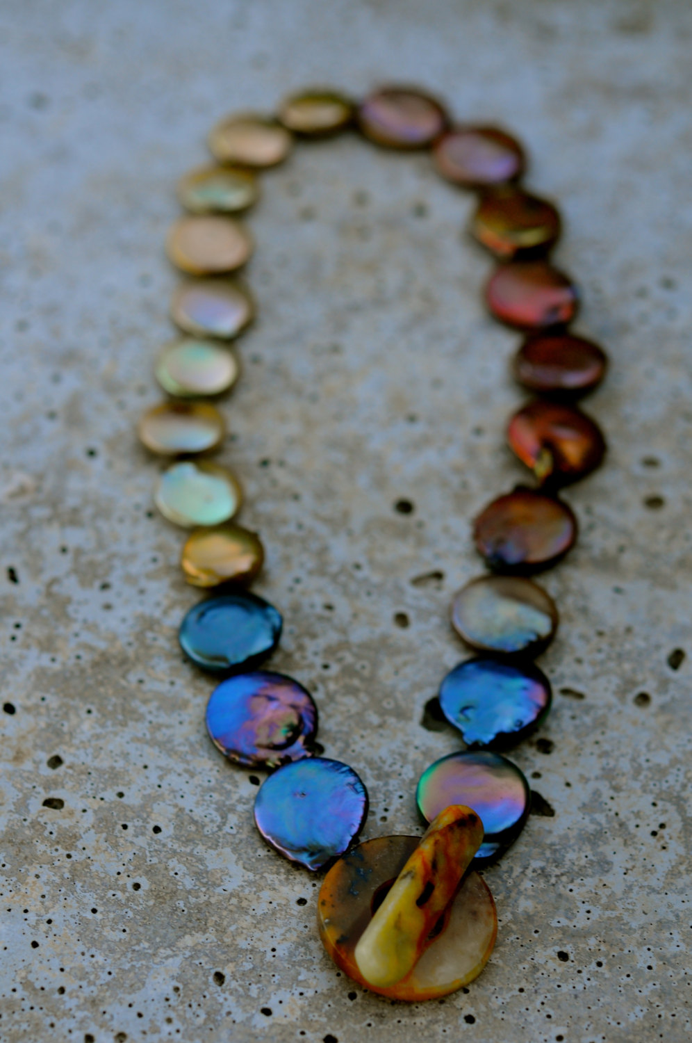 freshwater pearl necklace, multi colour/size coin pearl choker necklace, large hand carved jade clasp
