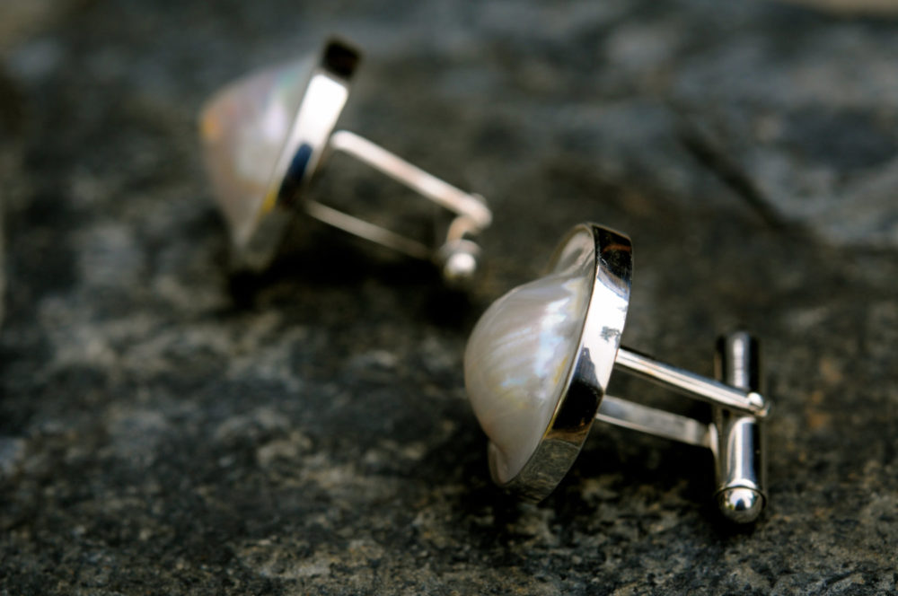 handsome white mabe pearl cufflinks, handcrafted in sterling silver, groom cufflinks, mabe pearl cufflinks for him and for her