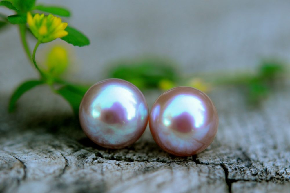 lavender pink pearl stud earrings, strong light pink pearl earring studs, pink pearl studs on sterling silver,
