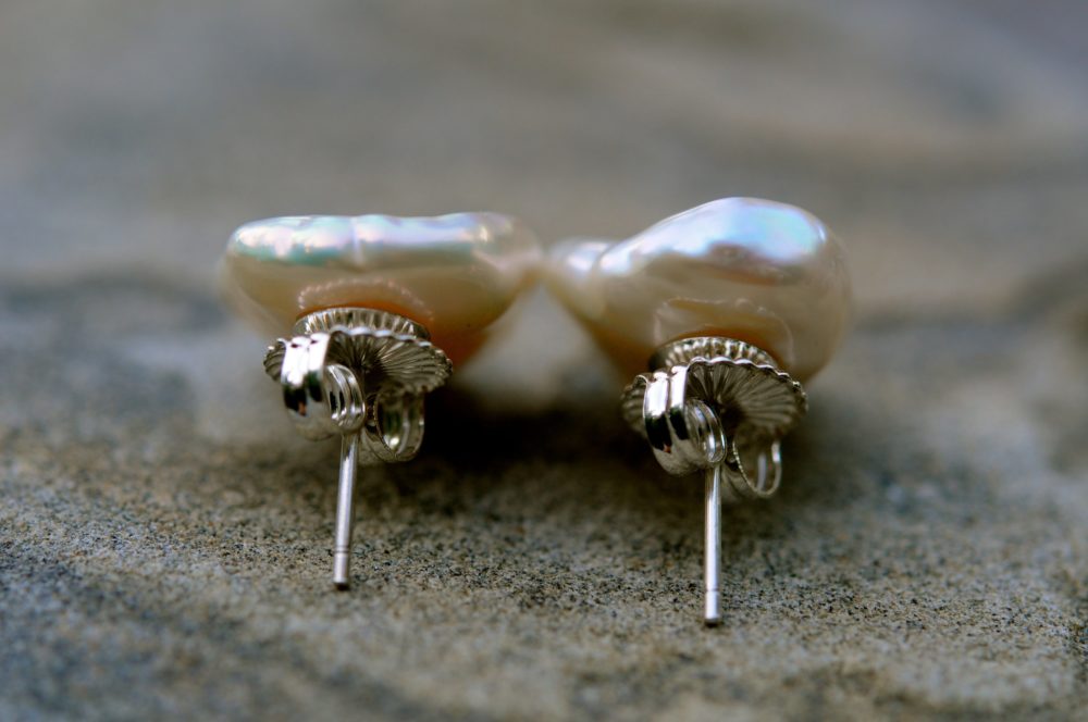 Meant to be Togethe excellent white keshi pearl stud earrings, extraordinary pearl earrings