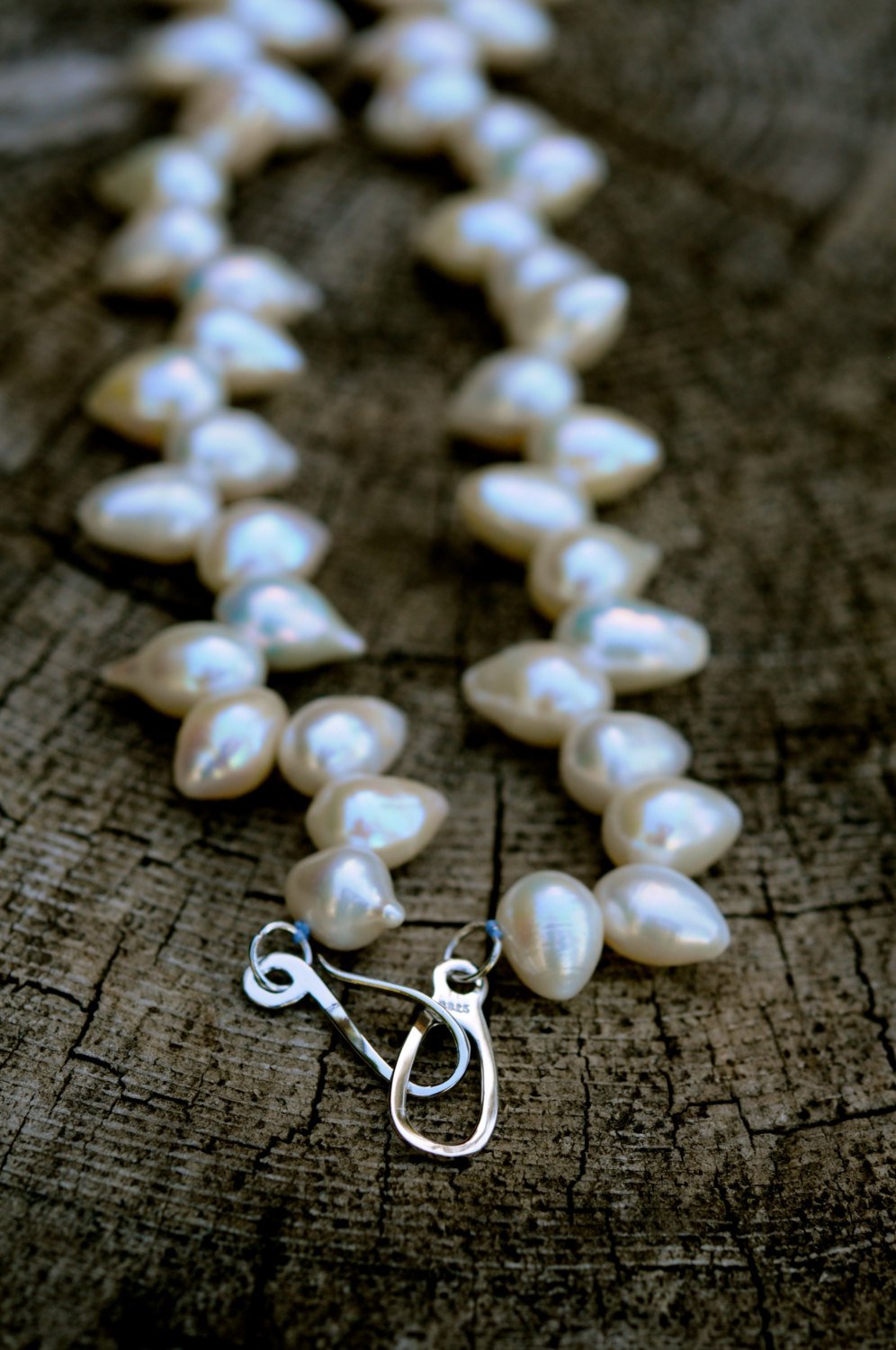 natural white dancing pearl necklace, top drilled large white pearl necklace, solid sterling silver clasp, so special and so much fun!