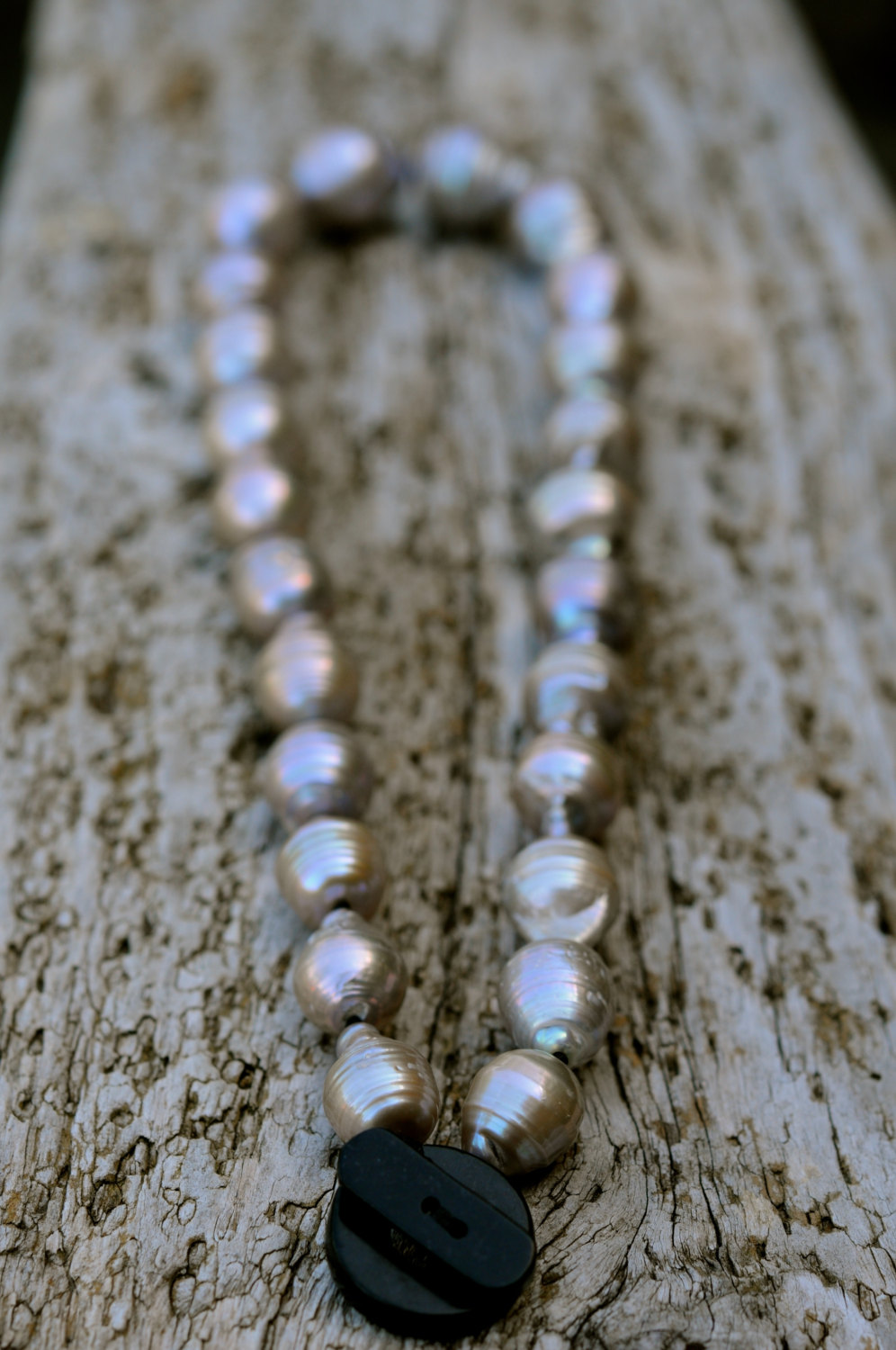 silver grey baroque pearl choker necklace, black jade clasp, large silver grey baroque pearls