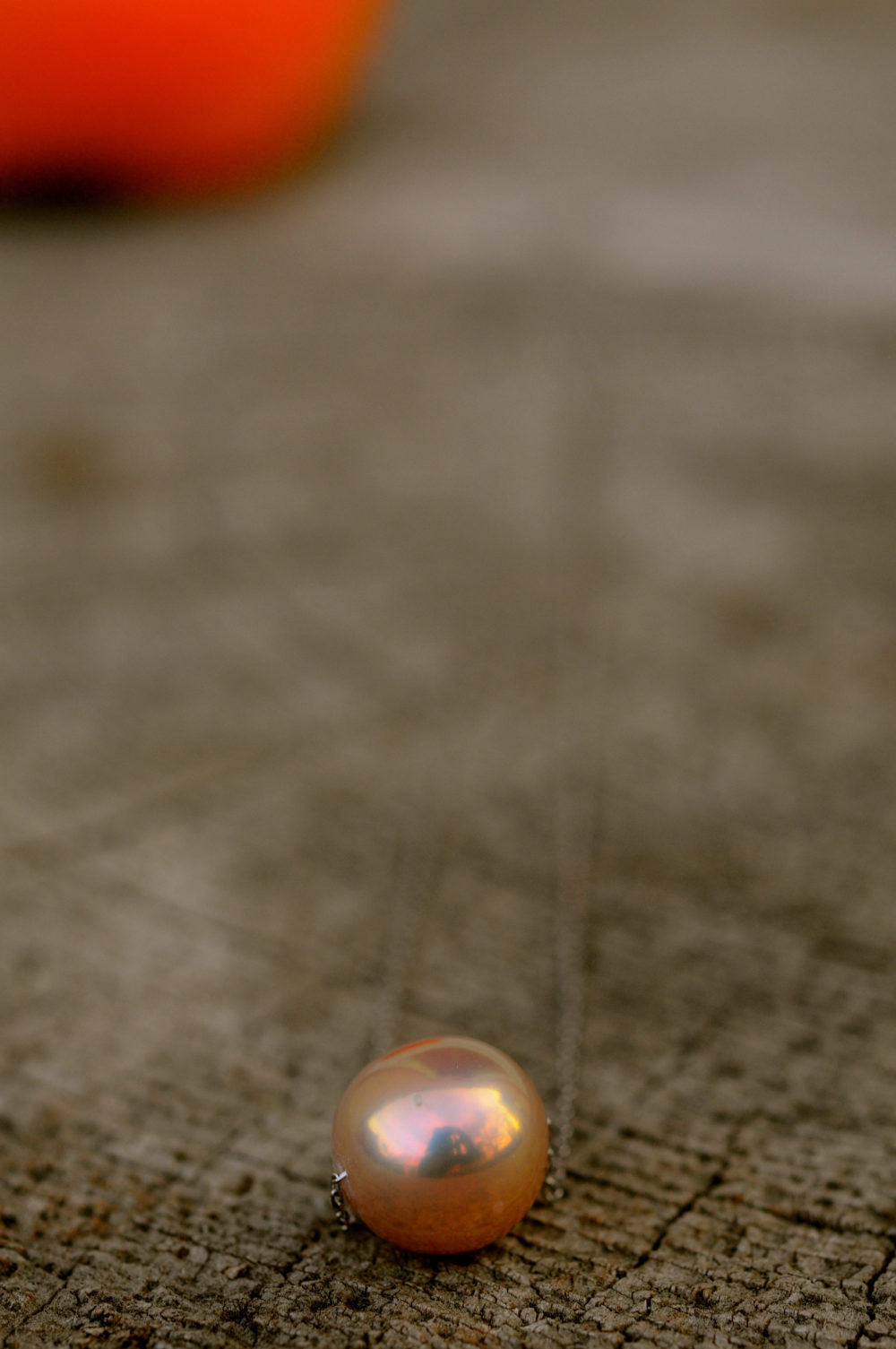 single pink floating pearl necklace, 11.5mm brilliant pink pearl floating on a fine silver chain