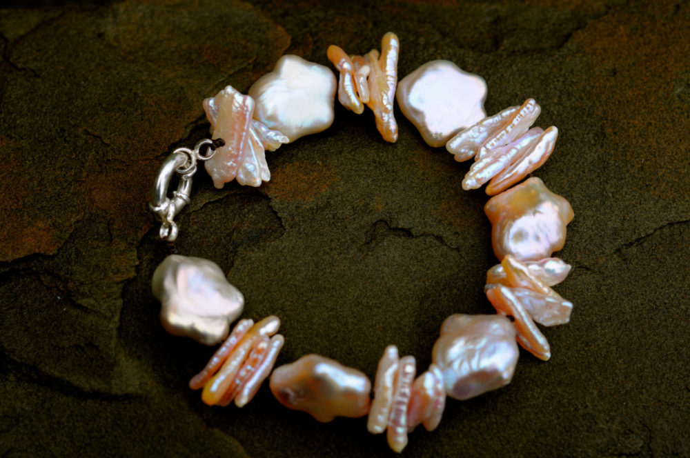 soft pink keshi pearl bracelet, blush pink pearl bracelet, mother's day gift, elegant lady's bracelet, sterling silver, hand knotted