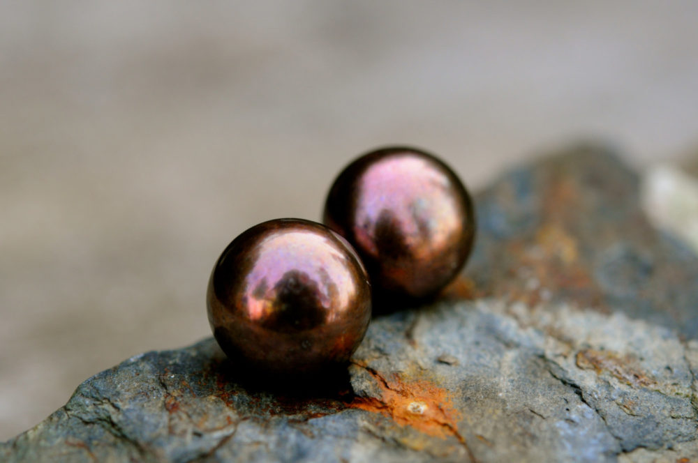 stunning rainbow bronze pearl earring studs in 10mm, 11.5mm two sizes, outstanding fire!