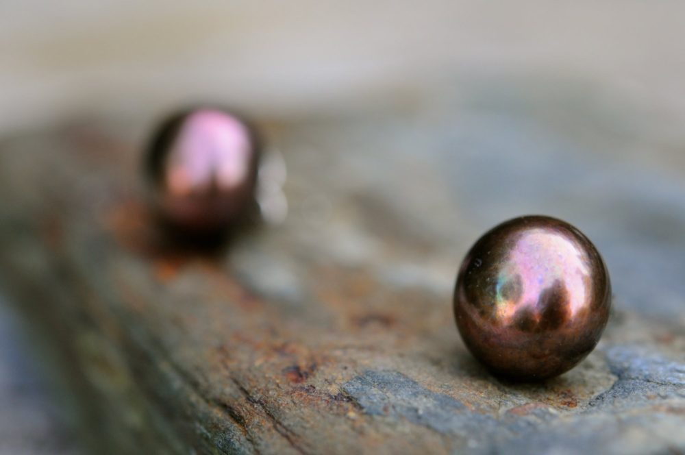 stunning rainbow bronze pearl earring studs in 10mm, 11.5mm two sizes, outstanding fire!