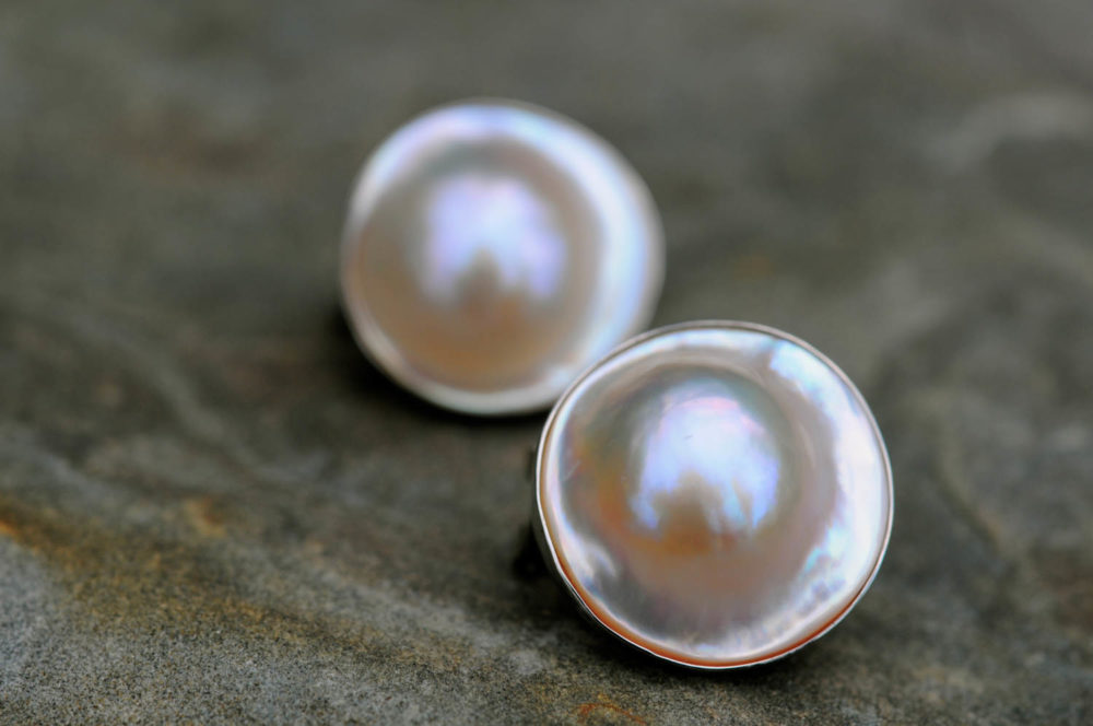 stunning south sea white mabe pearl post/clip earrings, magnificent mabe pearl post/clip earrings, mabe pearl earrings in sterling silver