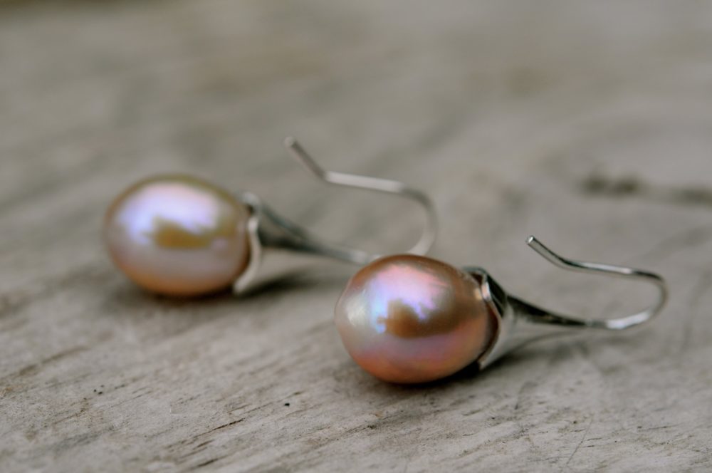 Tender heart gental  pearl drop earrings, large teardrop pearl earrings on silver, timeless elegance/glamor