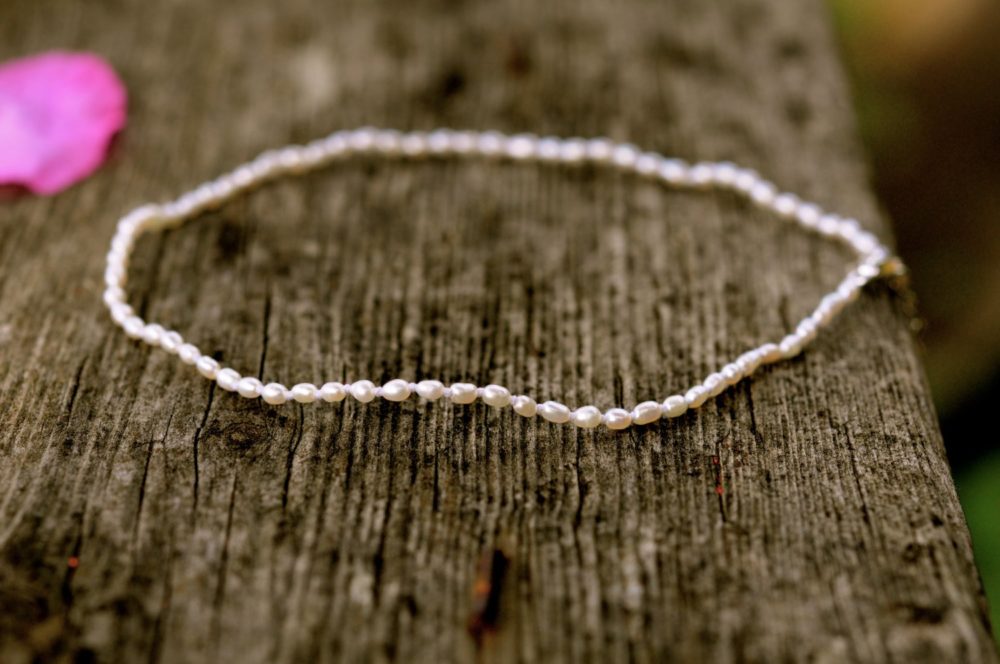 tiny white pearl anklet, sterling silver clasp/extension, finest small white pearl anklet, small pearl anklet