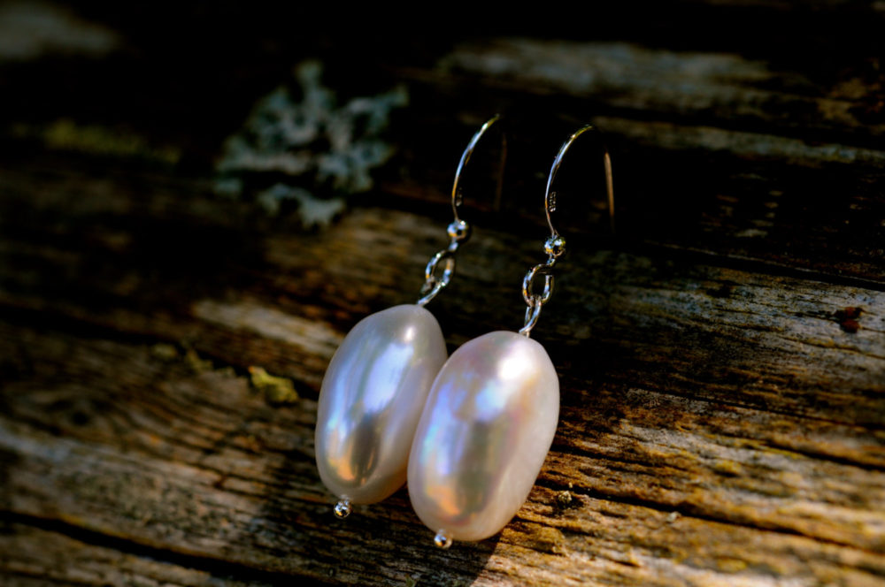 white pearl earrings, white nugget pearl dangle earrings, sterling silver ear wires