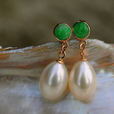 White teardrop pearl and antique jadeite earrings