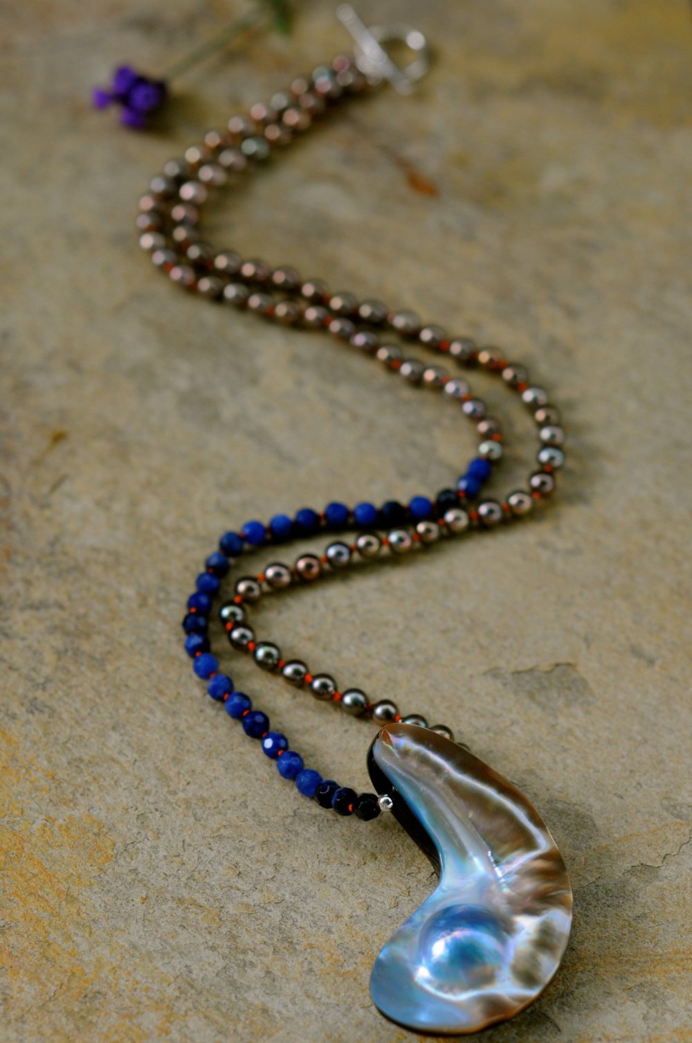You Are the Only One necklace, celebrate your difference! small akoya baroque pearl blue faceted agate unique mabe pearl pendant