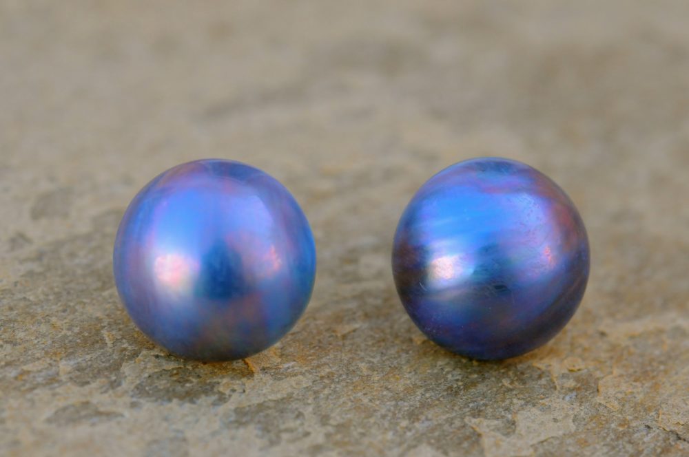 Amazing ocean blue mabe pearl earring studs