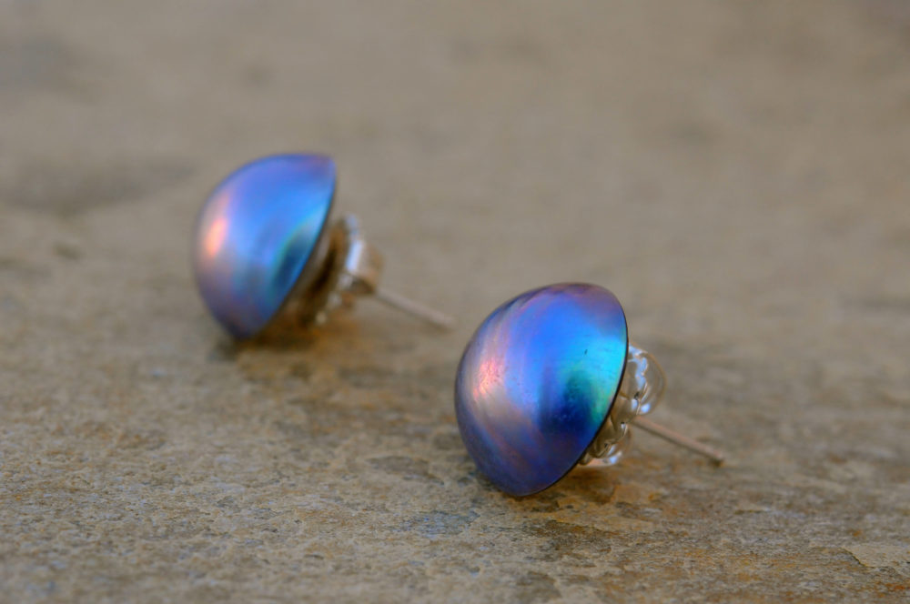 Amazing ocean blue mabe pearl earring studs