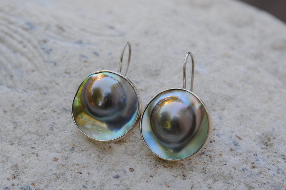 Gorgeous sky blue mabe pearl dangle/drop earrings